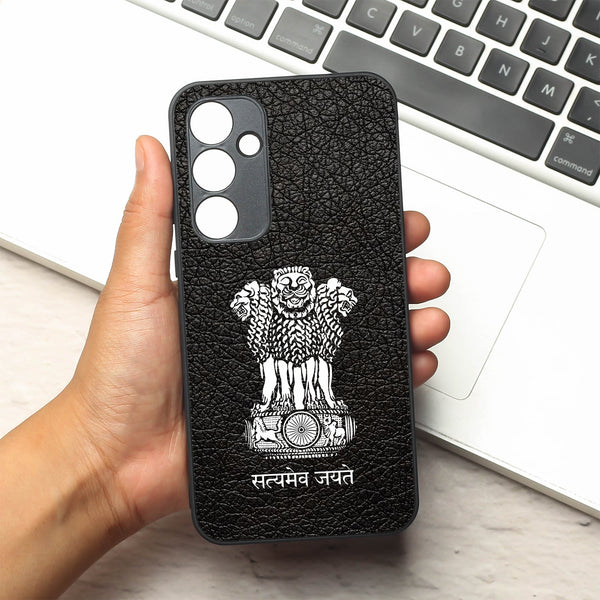 Black Satyamev Jayate metal back case for Samsung A35