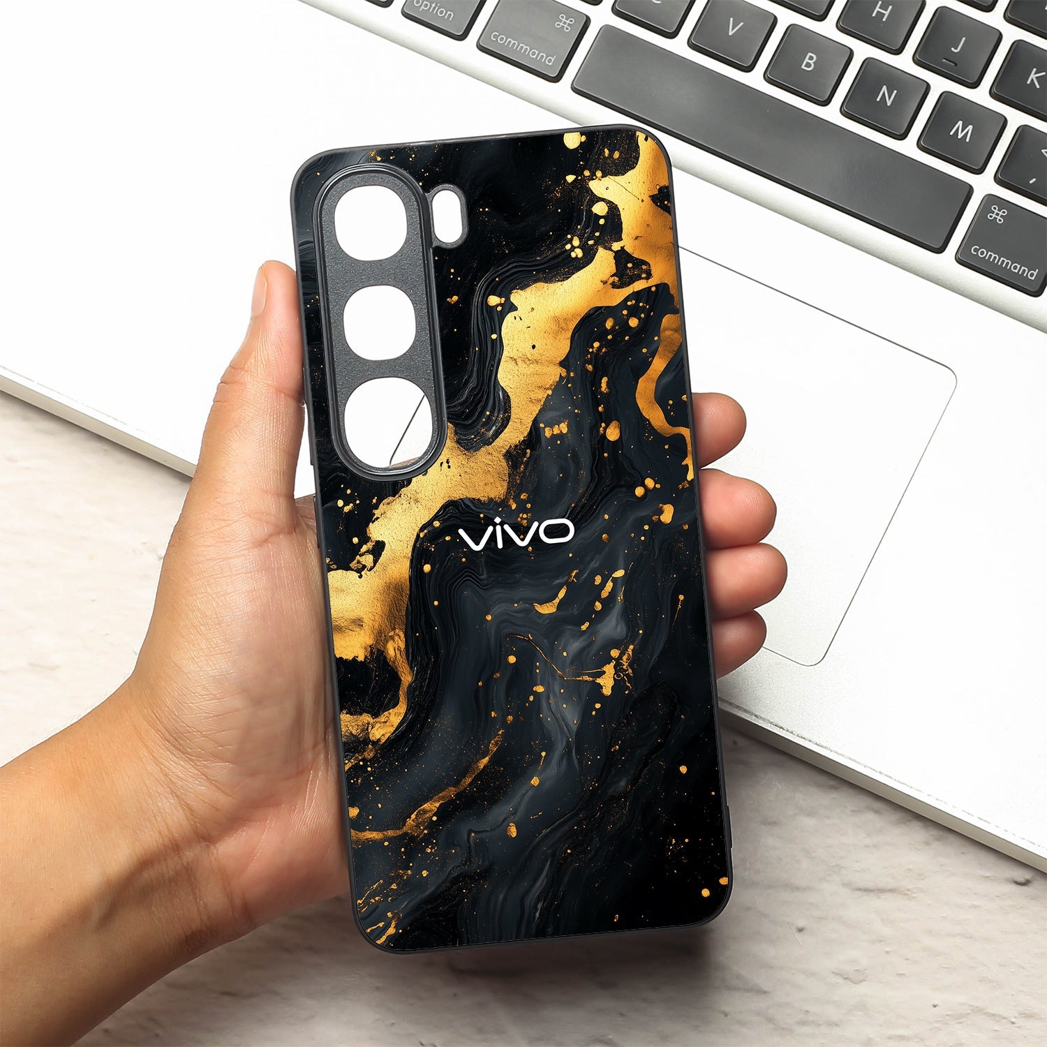 Black Gold Blaze  metal back case for Vivo V40 Lite