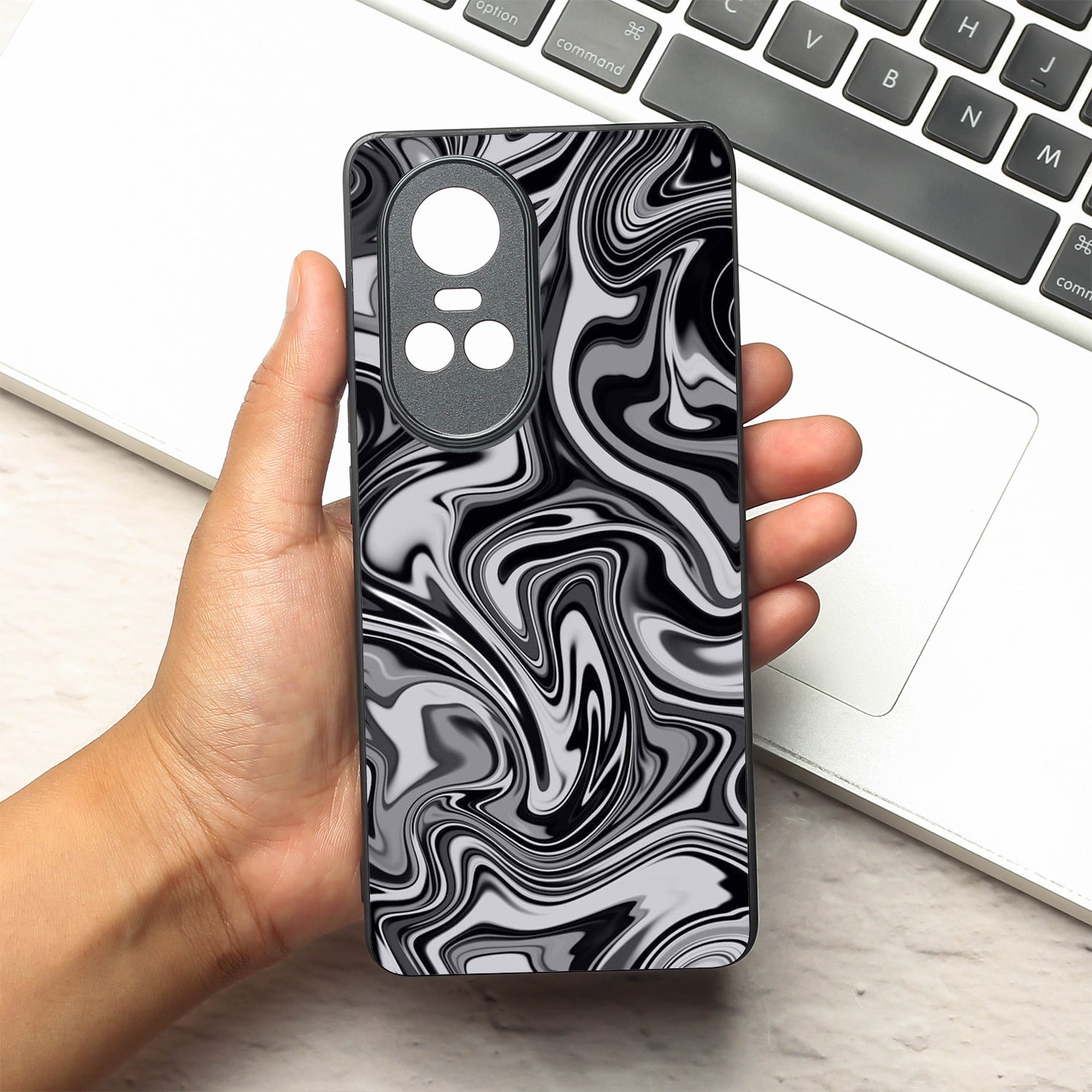Blackout Marble metal back case for Oppo Reno 10 Pro