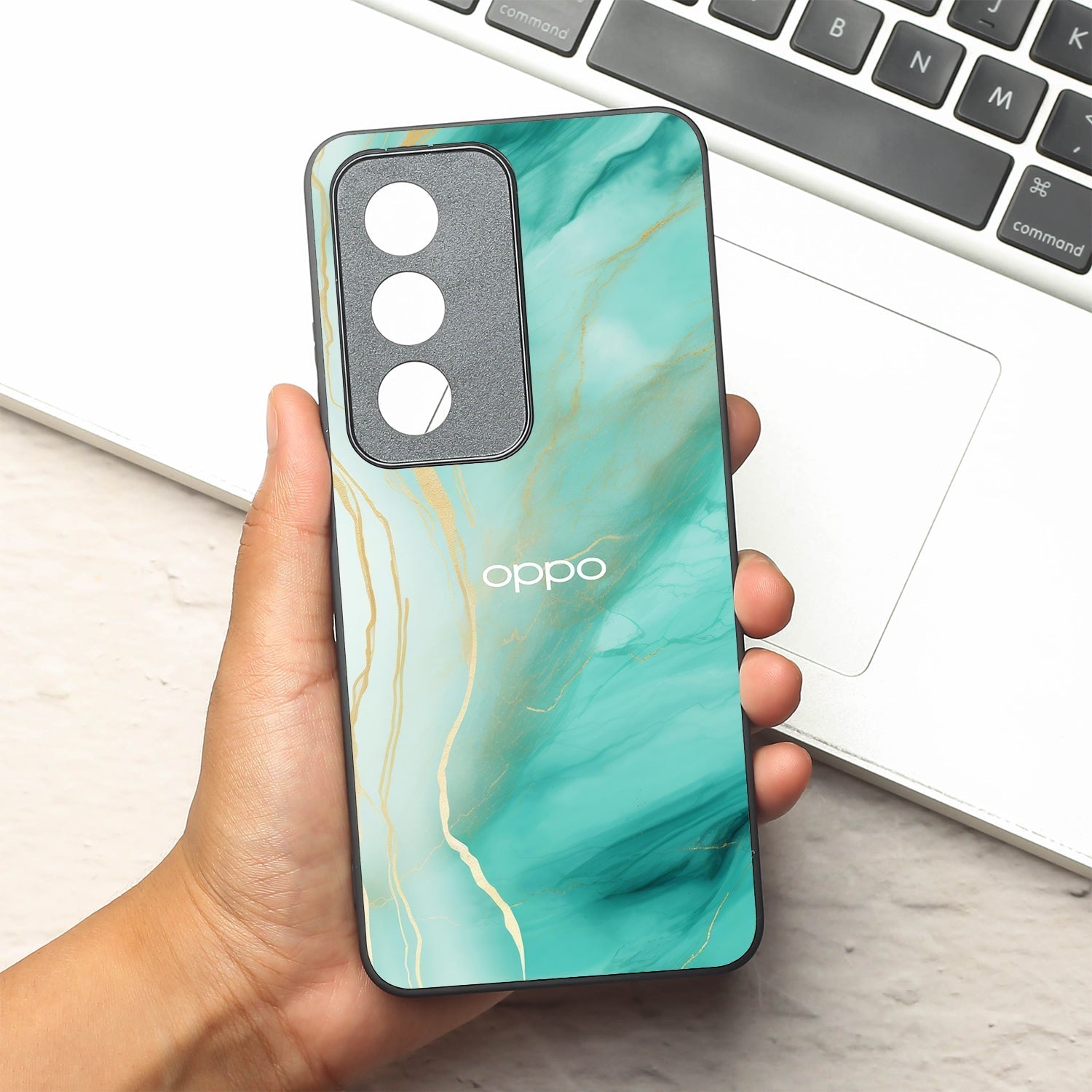 Green Luxe Marble metal back case for Oppo A3 Pro 5g