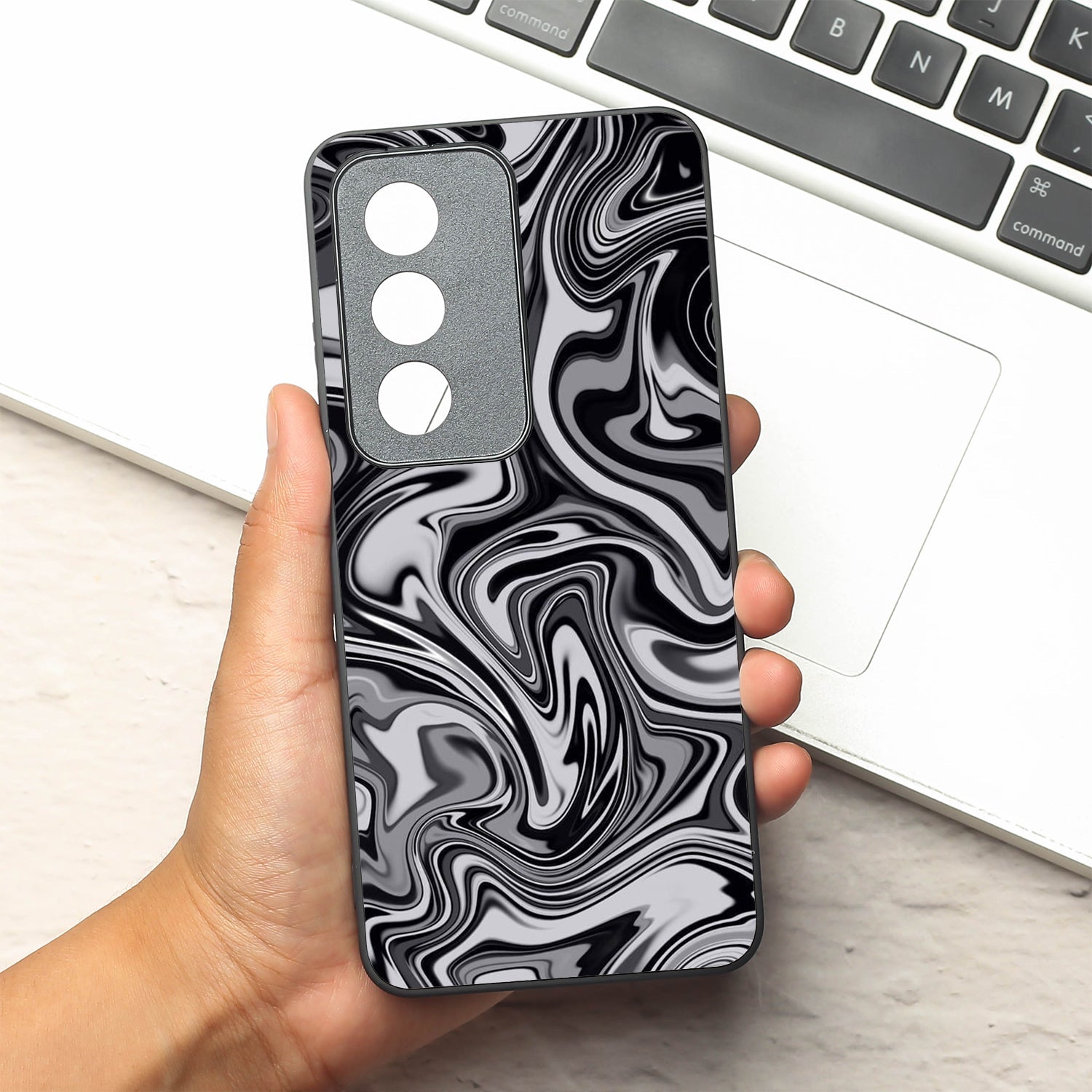 Blackout Marble metal back case for Oppo A3 Pro 5g