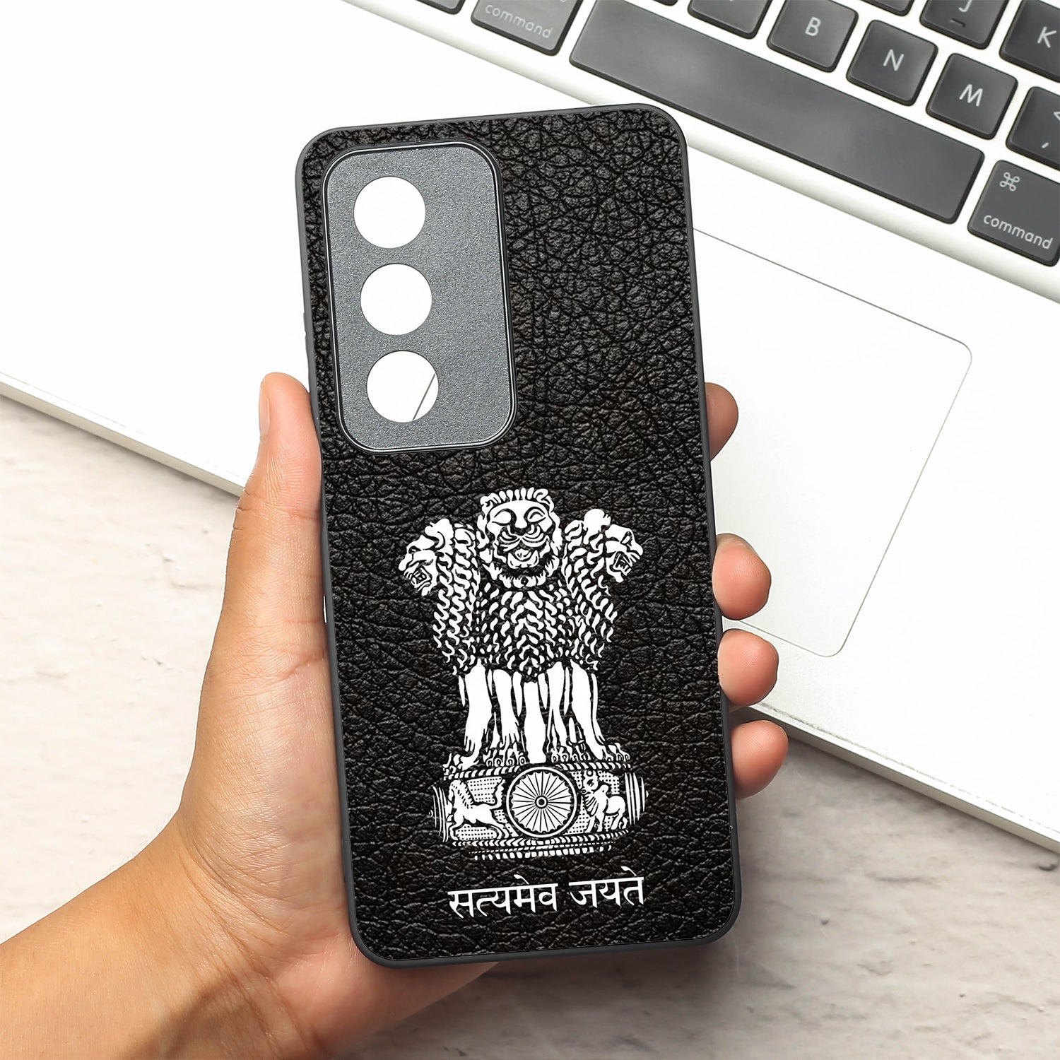 Black Satyamev Jayate metal back case for Oppo K12X