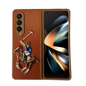 Brown Leather Horse Rider Ornamented for Samsung Galaxy Z Fold 3