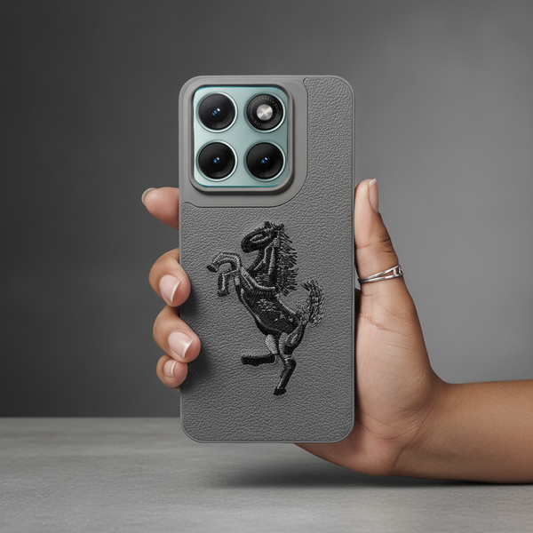 Gey Leather Black grey Horse rider OC Ornamented for Motorola Edge 70 Fusion