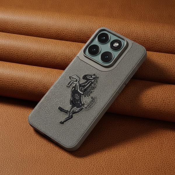 Gey Leather Black grey Horse rider OC Ornamented for Motorola Edge 70 Fusion