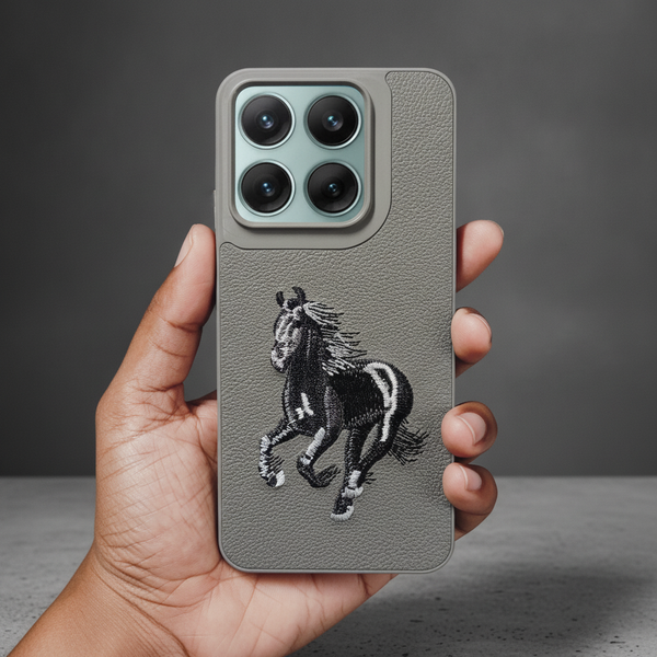 Gey Leather Black White Horse rider OC Ornamented for Motorola Edge 60 Fusion