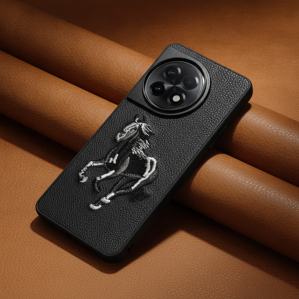 Black Leather Black White Horse OC Ornamented for Oneplus 11r