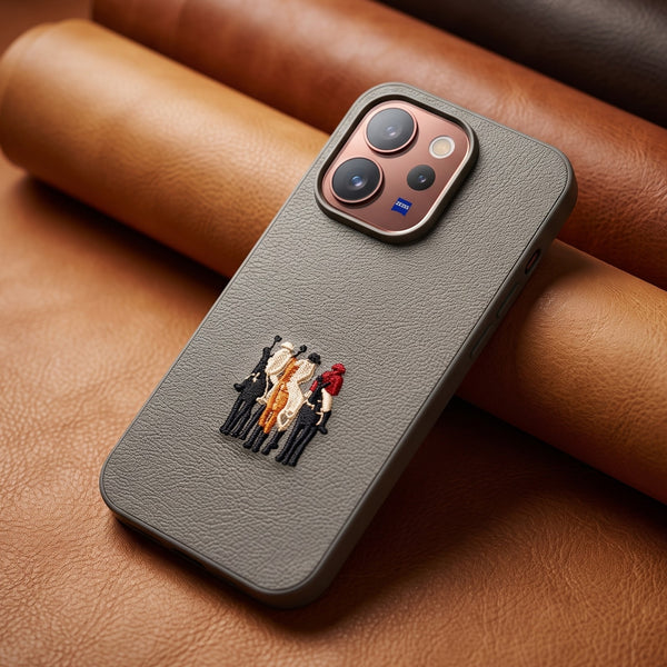 Grey Leather 3 Horse Rider OC Ornamented for Vivo V70