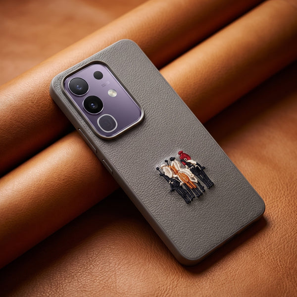 Grey Leather 3 Horse Rider OC Ornamented for Vivo T4x