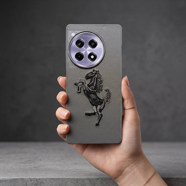 Grey Leather Black Grey Horse OC Ornamented for Oneplus 12r