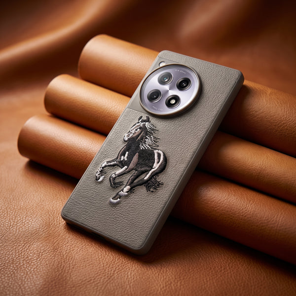 Grey Leather Black White Horse OC Ornamented for Oneplus 12r