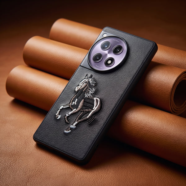 Black Leather Black White Horse OC Ornamented for Oneplus 12r