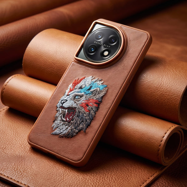 Brown Leather Multi Color Lion OC Ornamented for Oneplus 11