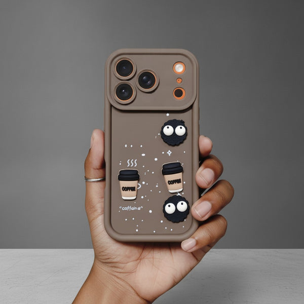 Brown COFFEE (ALWAYS HAPPY) Silicone case for Apple iphone 17 Pro