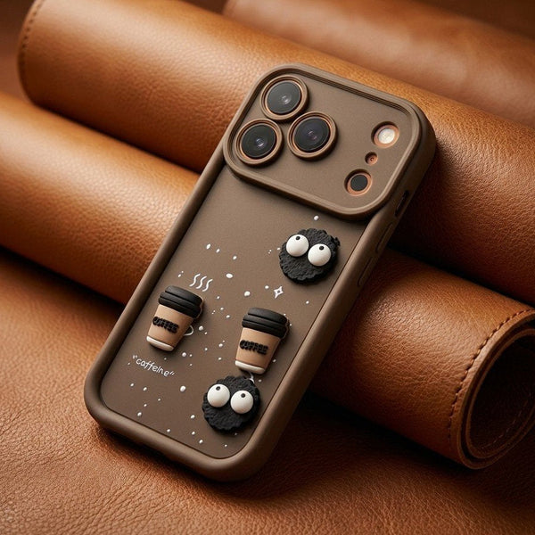 Brown COFFEE (ALWAYS HAPPY) Silicone case for Apple iphone 17 Pro