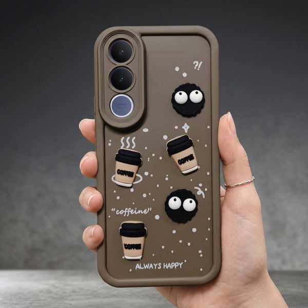 Brown COFFEE (ALWAYS HAPPY) Silicone case for VIvo V70 Fe