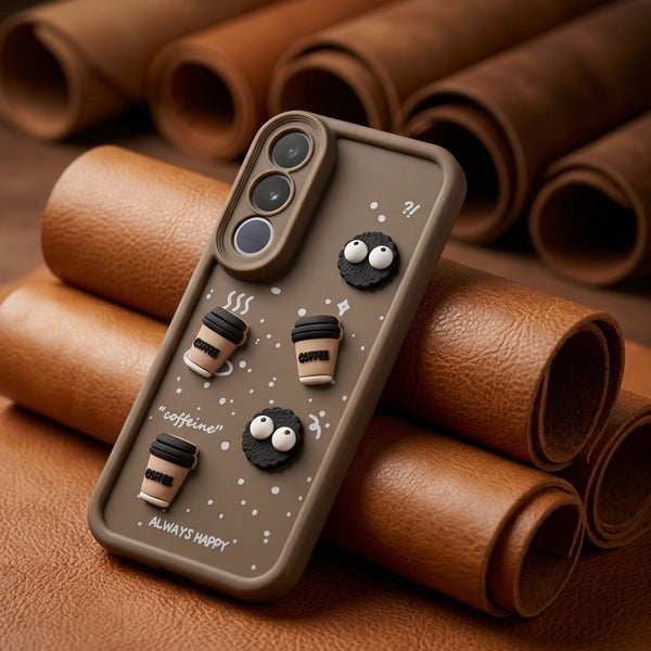Brown COFFEE (ALWAYS HAPPY) Silicone case for VIvo V70 Fe