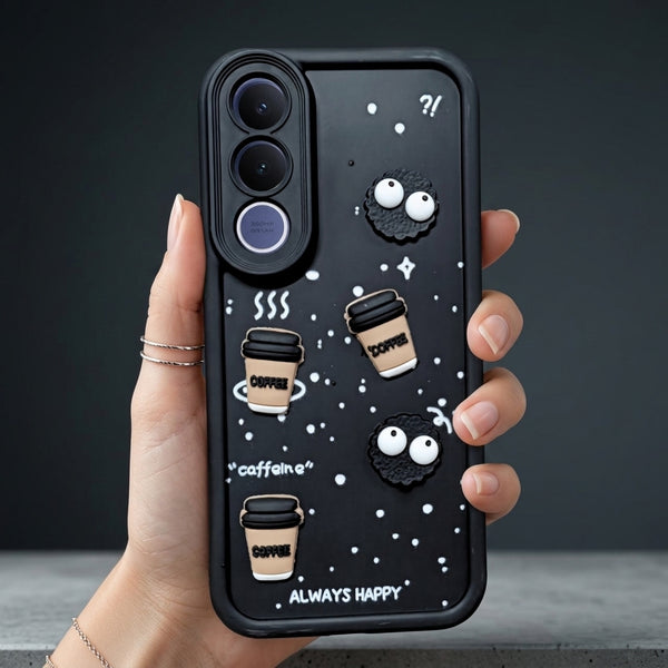 Black COFFEE (ALWAYS HAPPY) Silicone case for VIvo V70 Fe