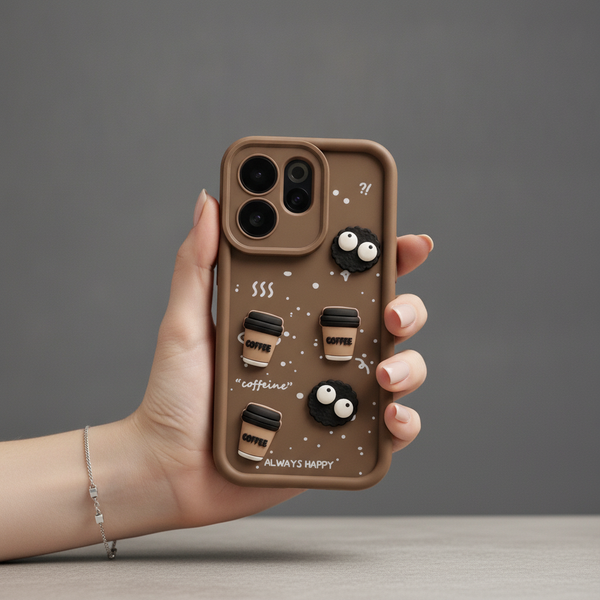 Brown COFFEE (ALWAYS HAPPY) Silicone case for Oppo Reno 15c