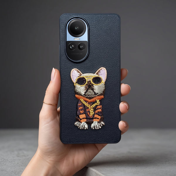 Black Leather Bulldog OC Ornamented for Oppo Reno 10