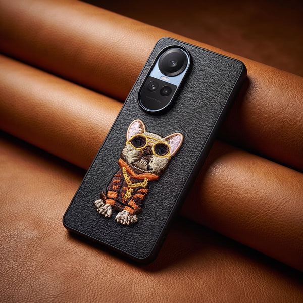 Black Leather Bulldog OC Ornamented for Oppo Reno 10