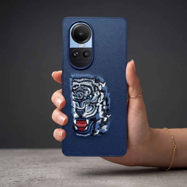 Blue Leather Blue Lion OC Ornamented for Oppo Reno 10 Pro