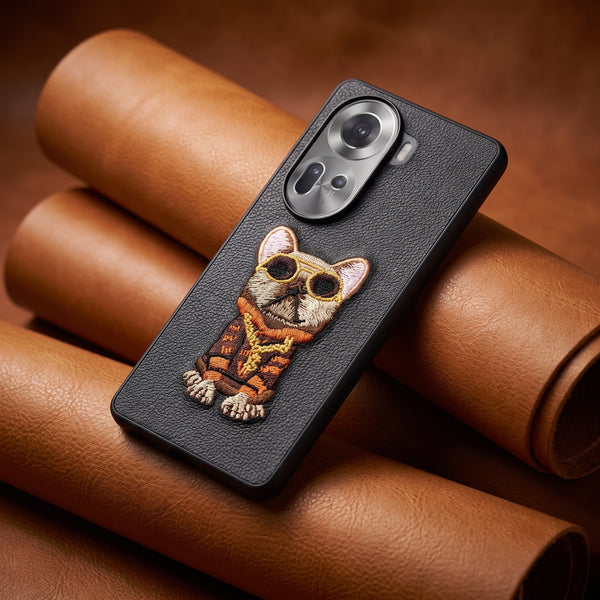 Black Leather Bulldog OC Ornamented for Oppo Reno 11