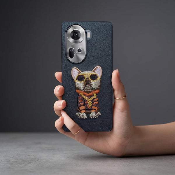 Black Leather Bulldog OC Ornamented for Oppo Reno 11