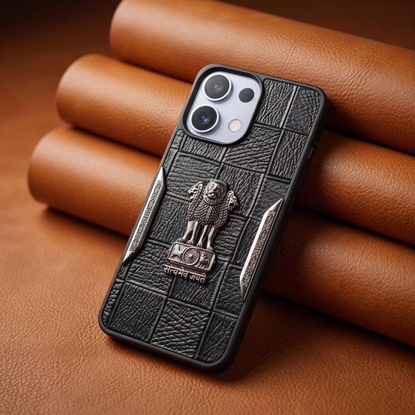 Black Satyameva Jayate embossed Leather Case for Oppo K13