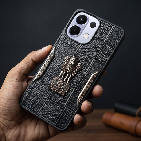 Black Satyameva Jayate embossed Leather Case for Oppo K13