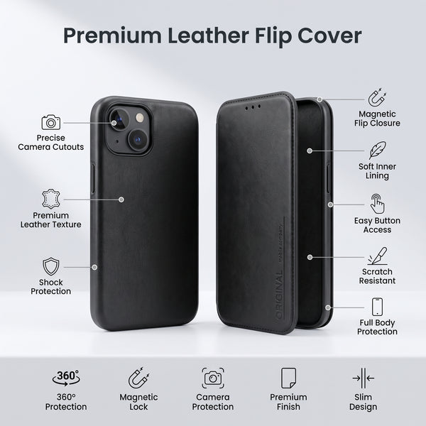 Apex Flip Black Leather Case for Apple iphone 13