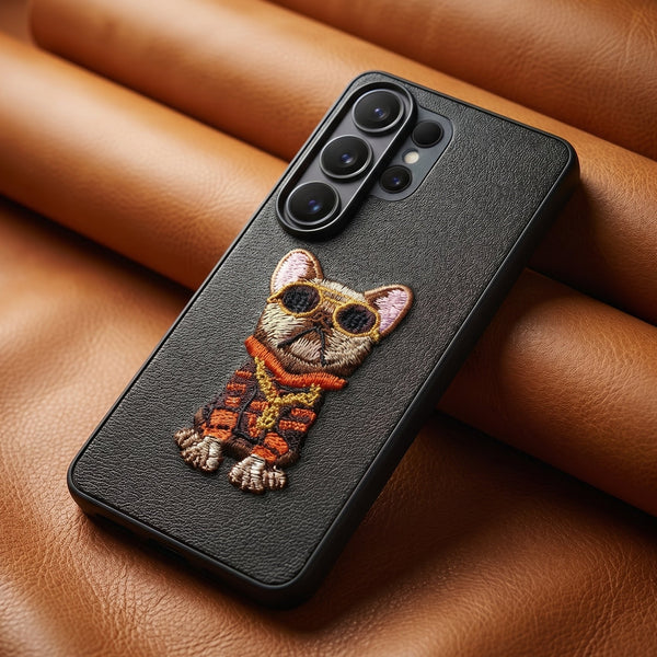 Black Leather Bulldog  OC Ornamented for Samsung S26 Ultra