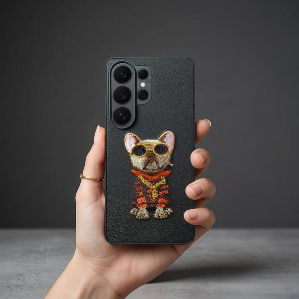 Black Leather Bulldog  OC Ornamented for Samsung S26 Ultra