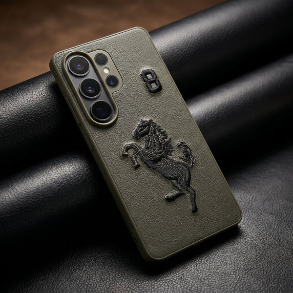 Grey Leather Horse No.8 OC Ornamented for Samsung S26 Ultra