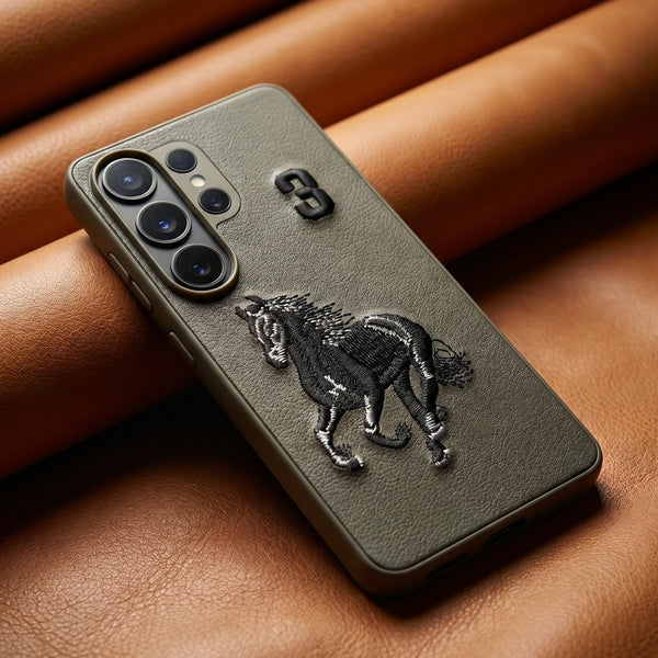 Grey Leather Horse No. 3 OC Ornamented for Samsung S26 Ultra