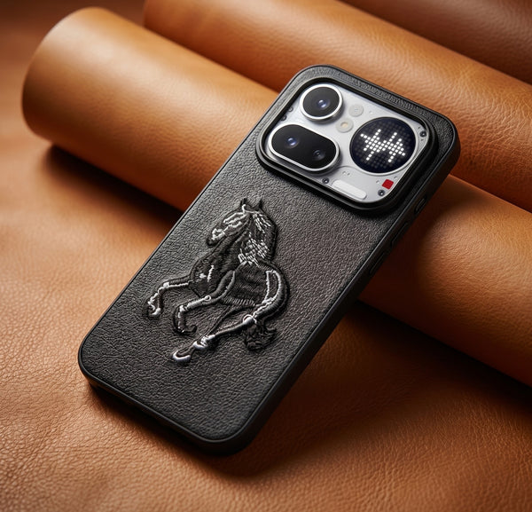 Black Leather Black & White Horse OC Ornamented for Nothing Phone 4A Pro