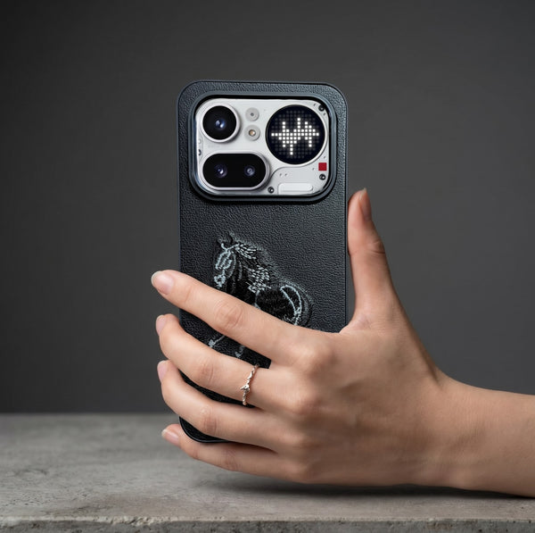 Black Leather Black & White Horse OC Ornamented for Nothing Phone 4A Pro