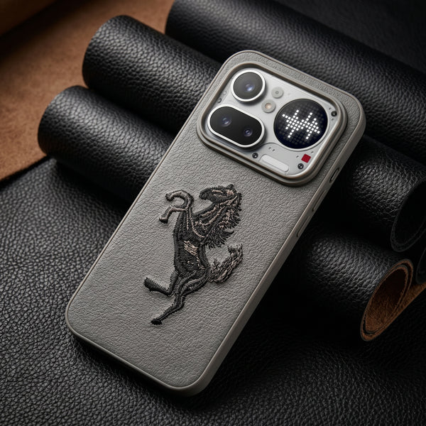 Grey Leather Black Horse OC Ornamented for Nothing Phone 4A Pro