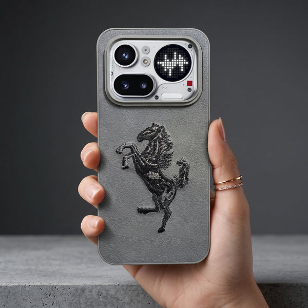 Grey Leather Black Horse OC Ornamented for Nothing Phone 4A Pro
