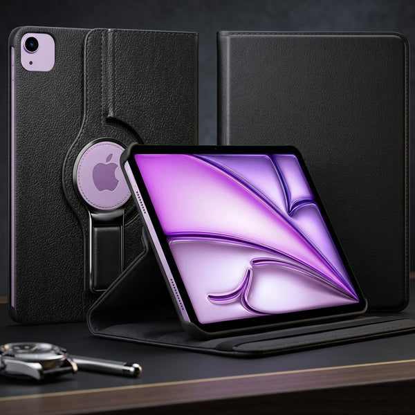 Black Flip Leather Case for iPad Air 11 inch M2 (2024), iPad Air 10.9 inch 5th/4th Gen (2024/2022/2020)