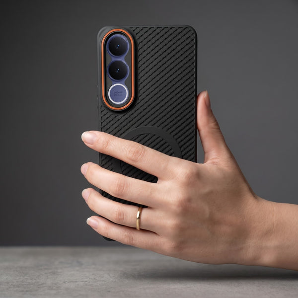 Gripon Black (ORANGE RING) Silicone Case for Vivo V70 FE