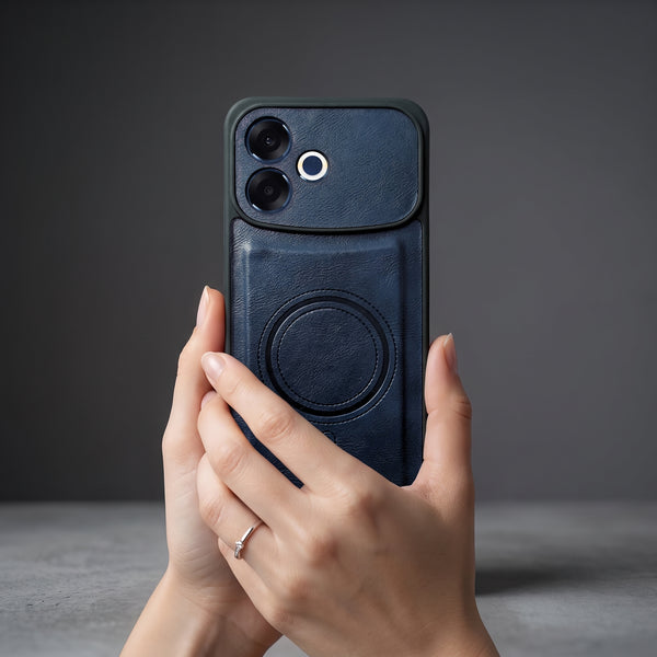 Crest Dark Blue Leather Case for Oppo F33 Pro