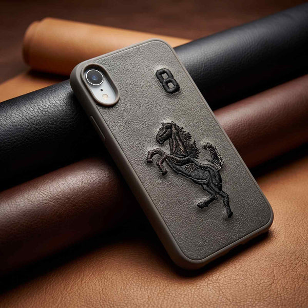 Grey Leather Horse No.8 OC Ornamented for Apple iphone XR