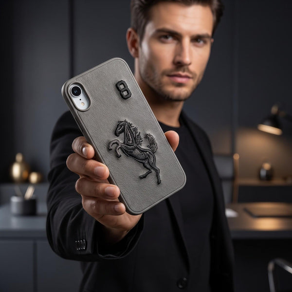 Grey Leather Horse No.8 OC Ornamented for Apple iphone XR