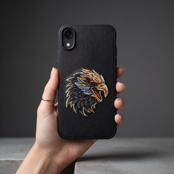 Black Leather Eagle OC Ornamented for Apple iphone XR