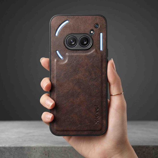 X-LEVEL Dark Brown Leather Case for Nothing Phone 2A
