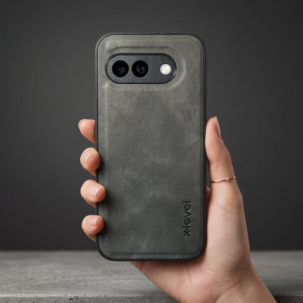 X-LEVEL Grey Leather Case for Google pixel 9a