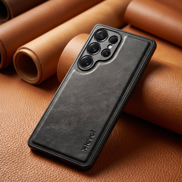 X-LEVEL Black Leather Case for Samsung S24 Ultra