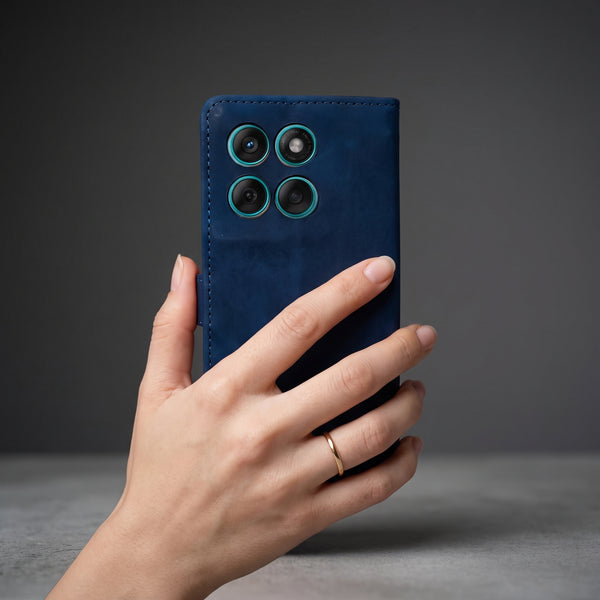 Velvet Dark Blue Flip Leather Case for Motorola Edge 60 Fusion