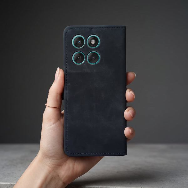 Velvet Black Flip Leather Case for Motorola Edge 60 Fusion
